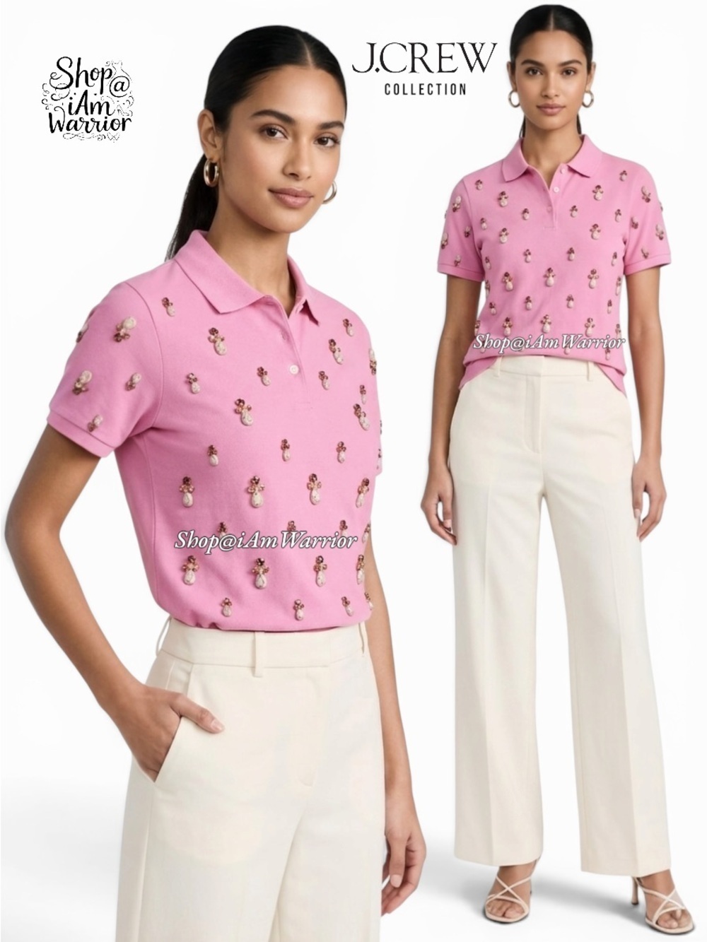J.Crew Collection pink beaded polo shirt *shop@iamwarrior